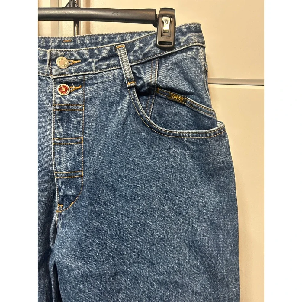 Vintage Edwin Jeans‎ Blue Denim High Waisted Straight Leg Rare Button Fly Medium